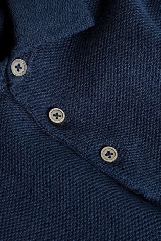 Navy Short Sleeve Textured Polo